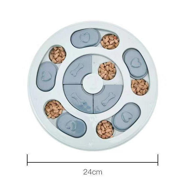 Pet puzzle toy with food compartments on a white background