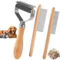 HIMODA 3-Pack Pet Grooming Kit — Undercoat Rake, Wide & Fine Tooth Combs, Wood Handle (Dogs & Cats)