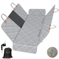 Gray quilted mat with carrying handles and a black bag on a white background