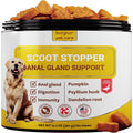 Container of Kipur Pet Care Scoot Stopper for dog anal gland support with a yellow label.