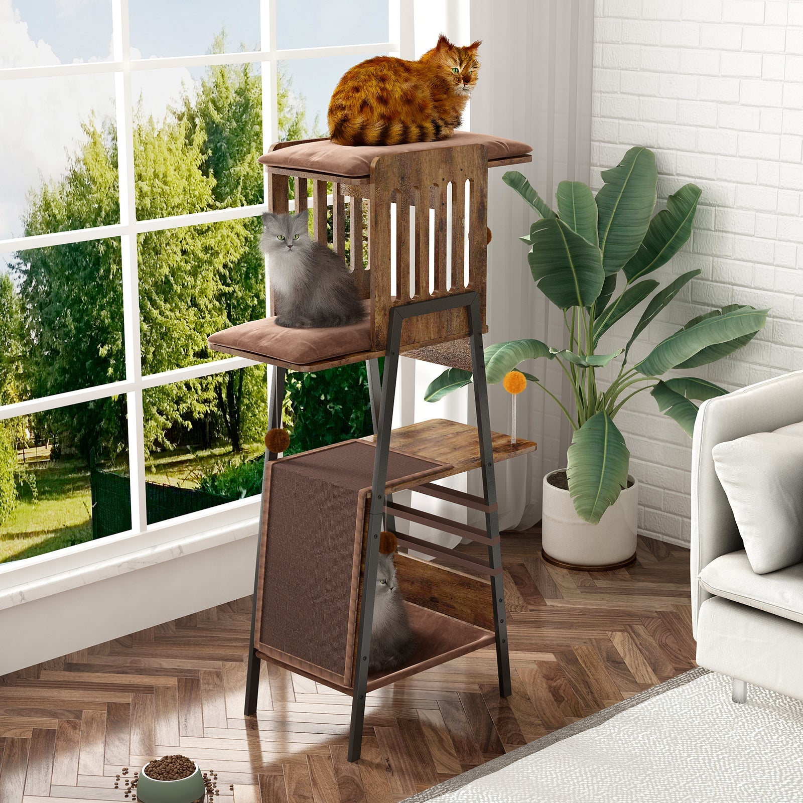 Modern Wooden Cat Tree – 58" Large Cat Tower