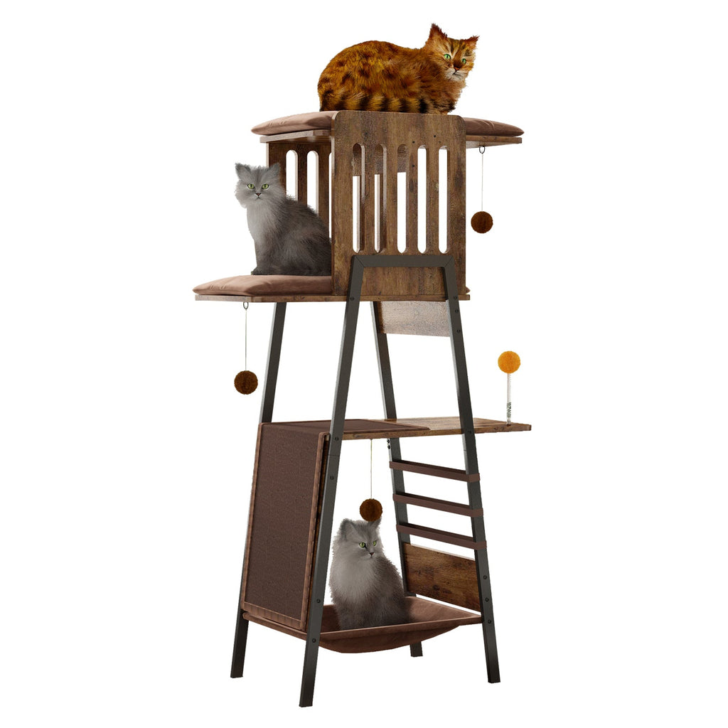 Modern Wooden Cat Tree – 58" Large Cat Tower