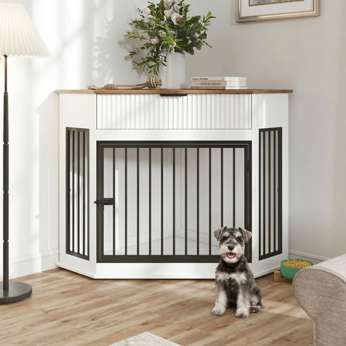 Corner Dog Crate Furniture with Fluted Drawer 