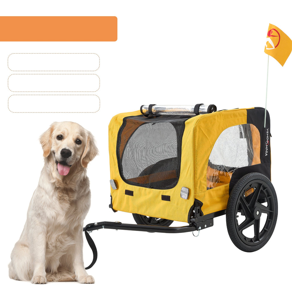 Foldable Dog Bicycle Trailer & Pet Stroller — 88lb Rated, Weatherproof, 16" Pneumatic Wheels (Yellow)