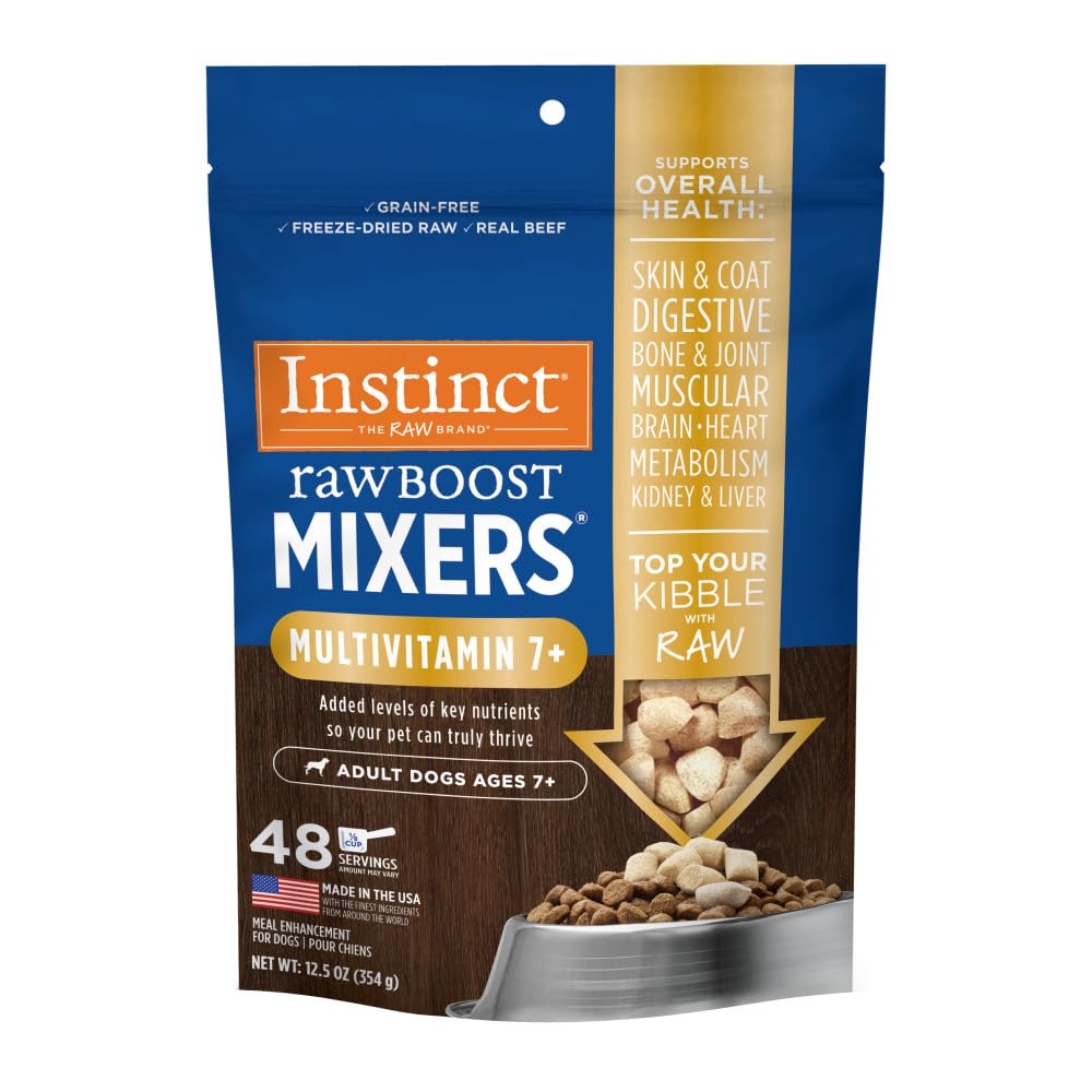Instinct raw boost mixers package for dogs on a white background