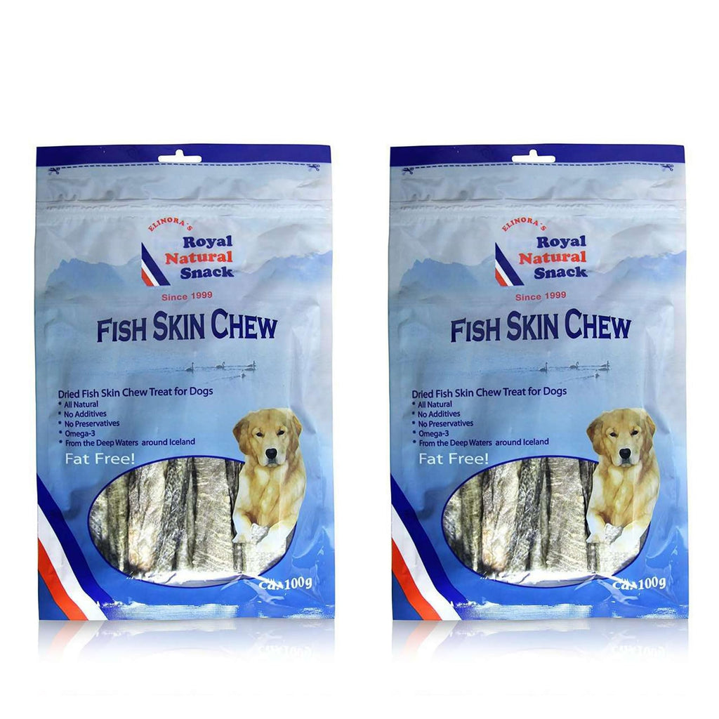 Two packages of Royal Natural Snack Fish Skin Chew for dogs on a white background