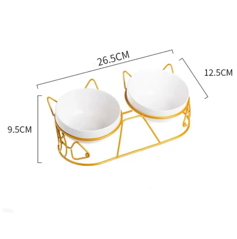 Elevated Ceramic Double Pet Bowl with Cat-Ear Stand