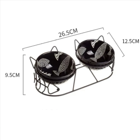 Elevated Ceramic Double Pet Bowl with Cat-Ear Stand