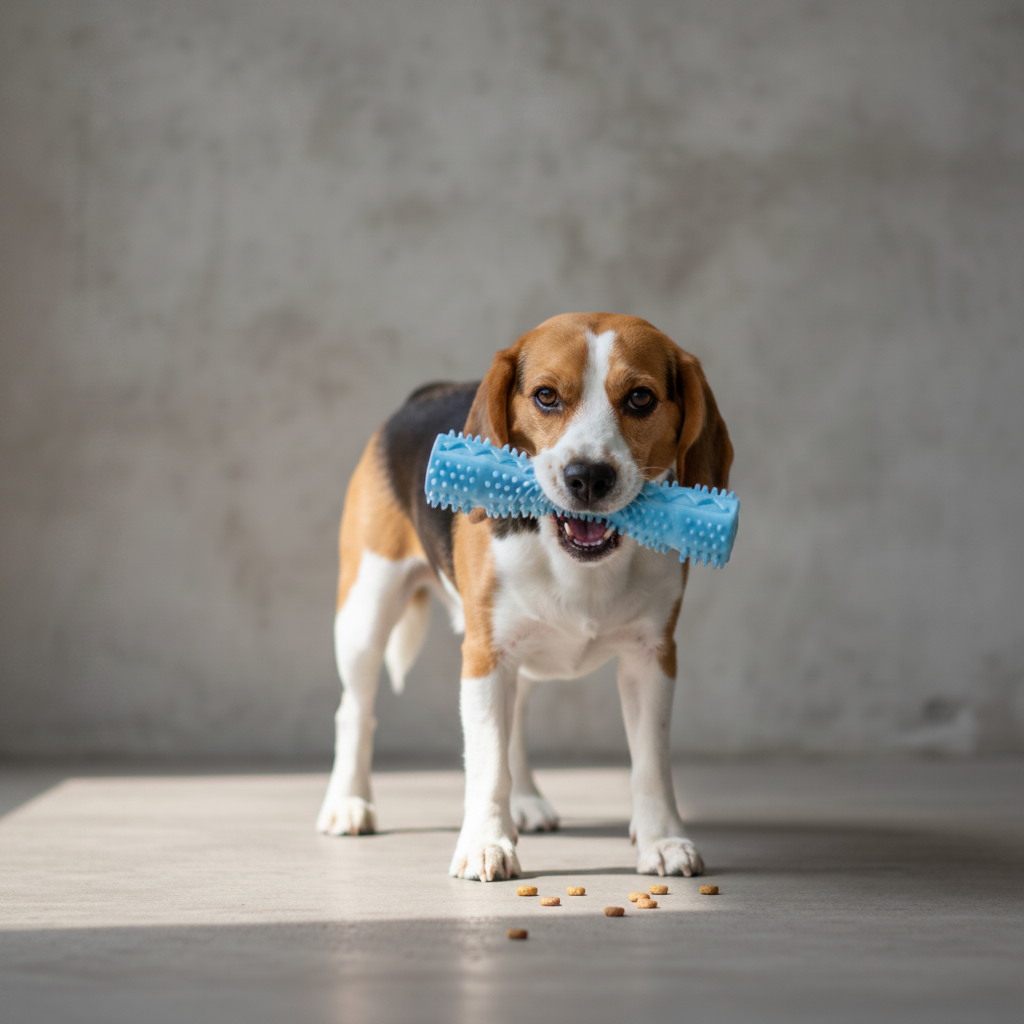 Beagle with Blue Squeaky Toy