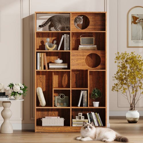 2-in-1 Cat House Bookshelf & Display Cabinet