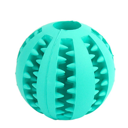 Teal rubber ball with textured surface on a white background