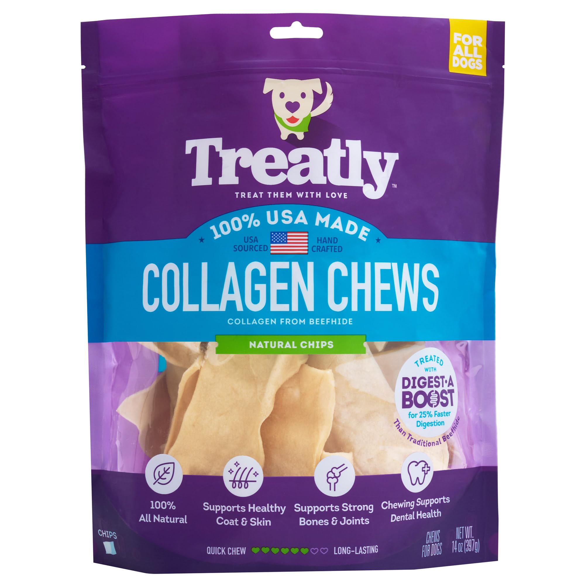 Package of Treatly Collagen Chews for dogs on a white background