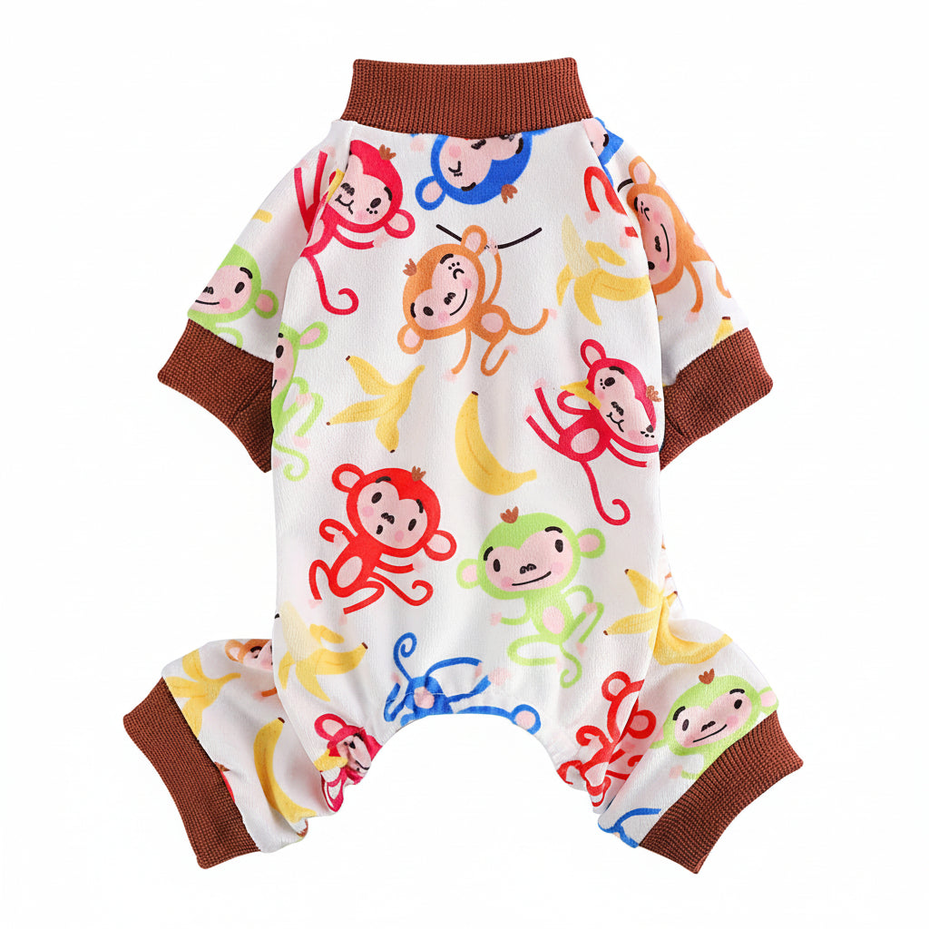 Colorful baby romper with monkey pattern on a white background