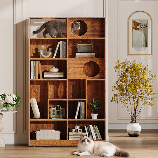 2-in-1 Cat House Bookshelf & Display Cabinet