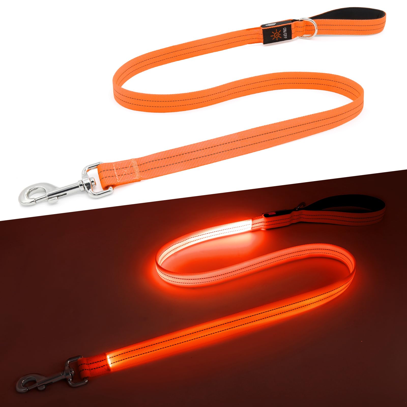 Orange LED dog leash on a white background