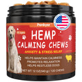 Container of Penkyer Hemp Calming Chews for dogs with a red label and black lid.