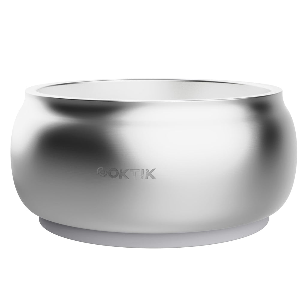 Silver bowl with 'GOKTIK' branding on a white background