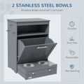 PawHut Pet Feeder Station Cabinet — Raised Bowls, Pull-Out Drawer, Storage Hooks, MDF (Grey, 32")