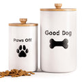 Ceramic Dog Treat Jar Set of 2 — Airtight Bamboo Lids, Kitchen Counter (9x5" & 7x4")