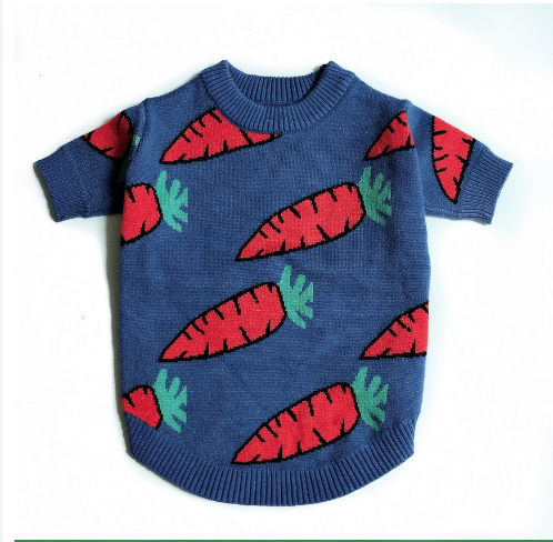Wool Carrot Print Dog & Cat Sweater — Thickened, Warm Winter Knitwear (S–2XL)