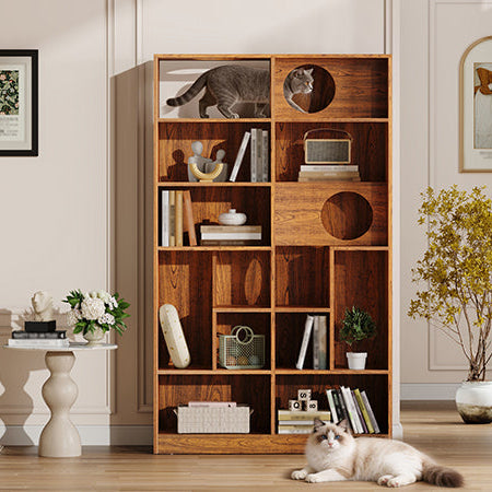 2-in-1 Cat House Bookshelf & Display Cabinet