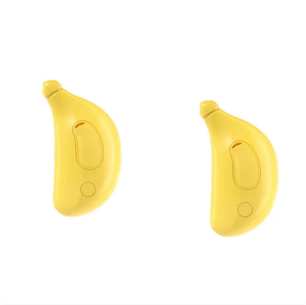 Two yellow banana-shaped devices on a white background