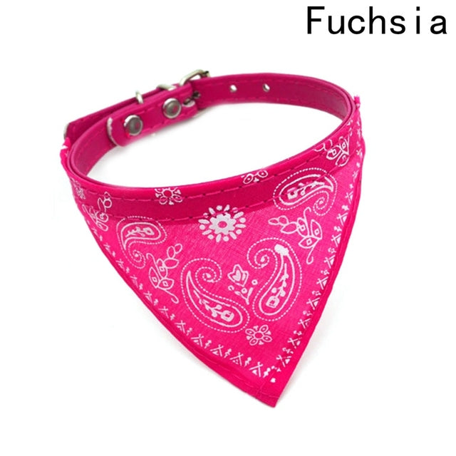 Fuchsia bandana with white paisley pattern on a white background