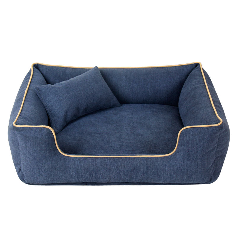 Small Dog Bed with Pillow | Washable | Silver Gray, Dark Brown & Navy Blue