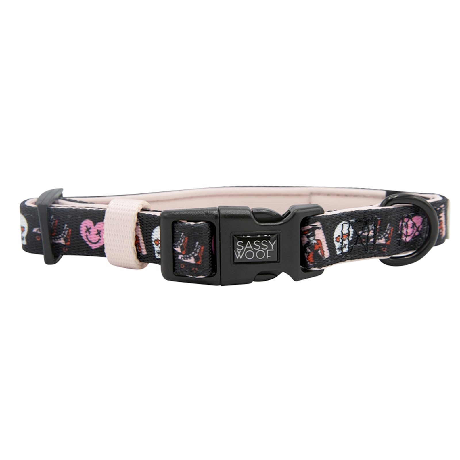 Dog collar with cartoon character design on a white background