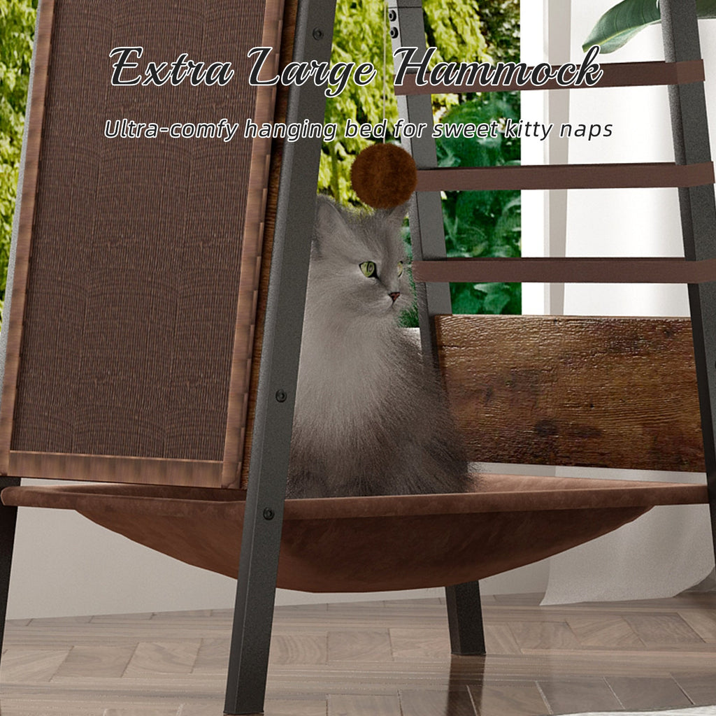 Modern Wooden Cat Tree – 58" Large Cat Tower