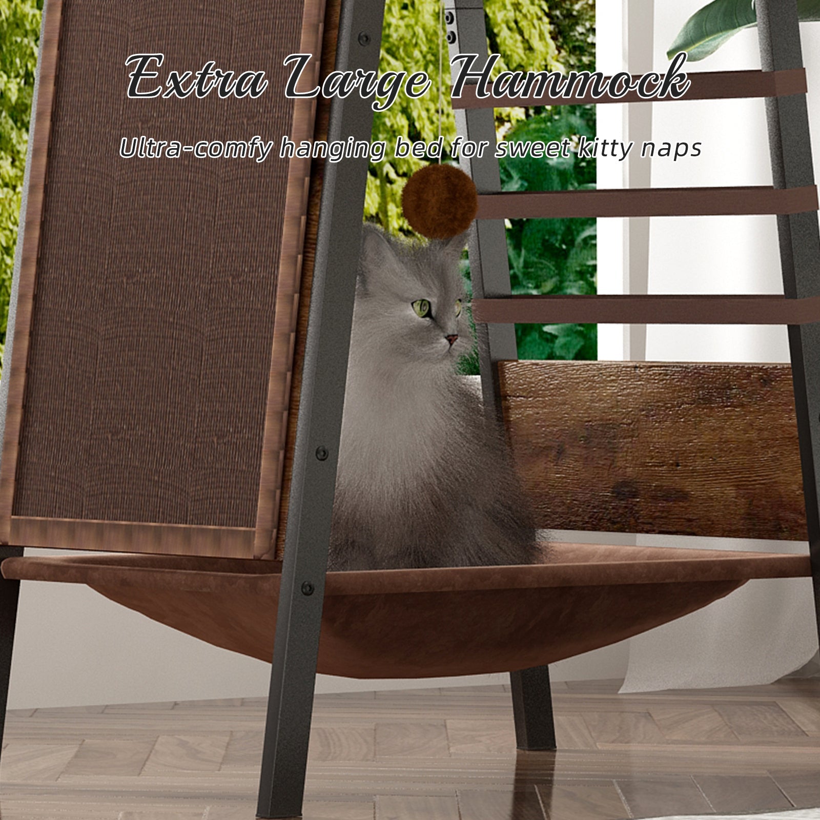 Modern Wooden Cat Tree – 58" Large Cat Tower