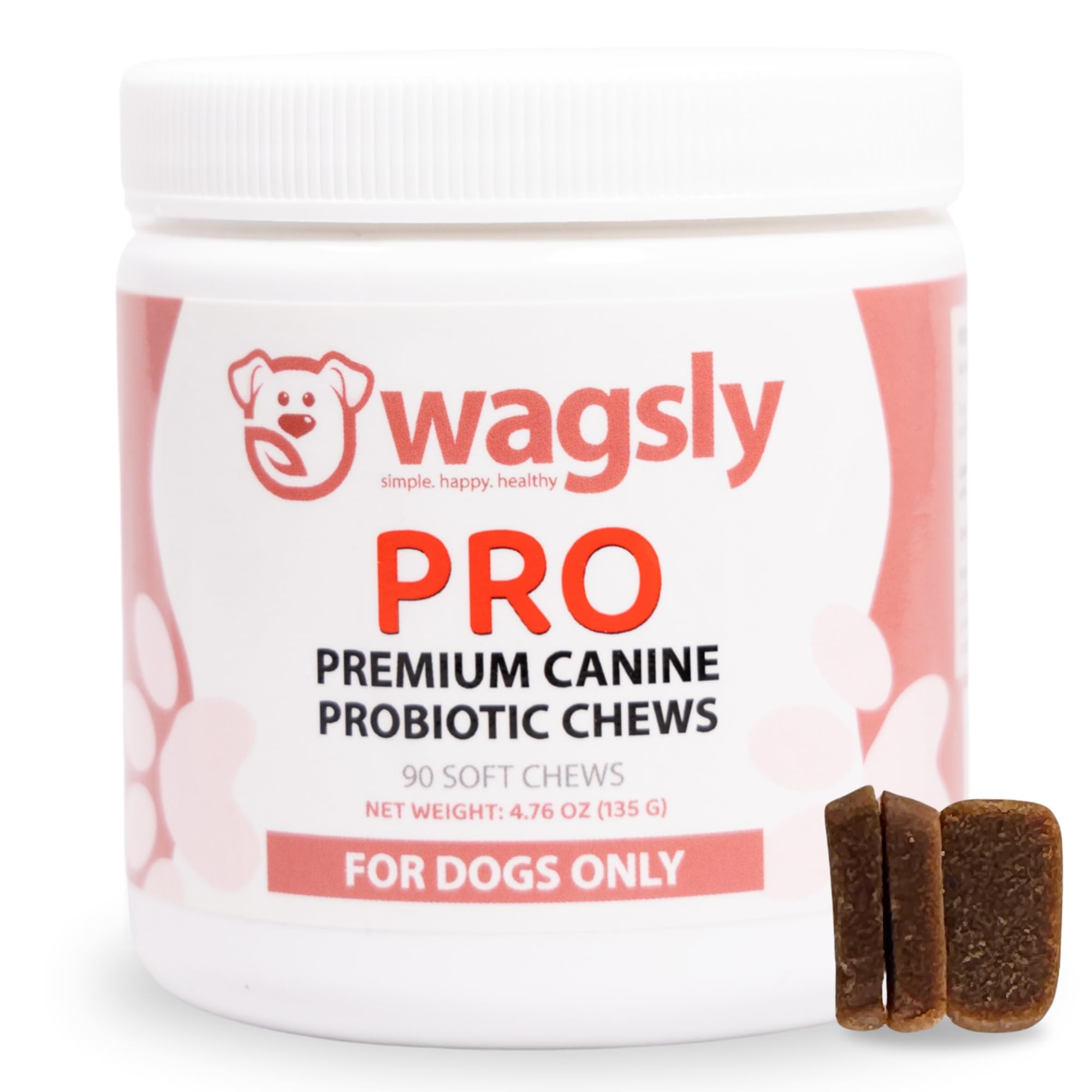 Jar of wagsly Pro Premium Canine Probiotic Chews on a white background
