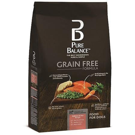 Bag of Pure Balance grain-free dog food on a white background
