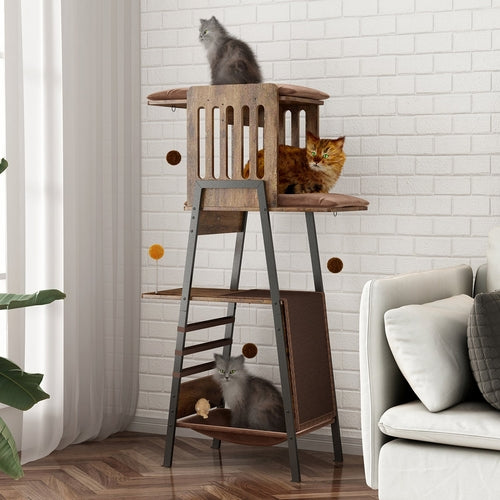 Modern Wooden Cat Tree – 58" Large Cat Tower