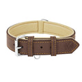 Brown leather dog collar with beige interior on a white background