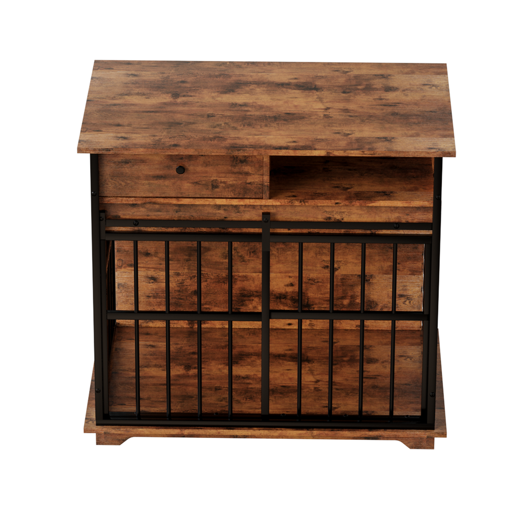Wooden desk with storage compartments on a white background