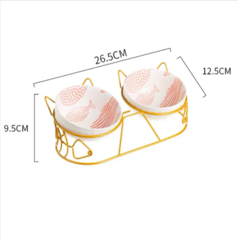 Elevated Ceramic Double Pet Bowl with Cat-Ear Stand