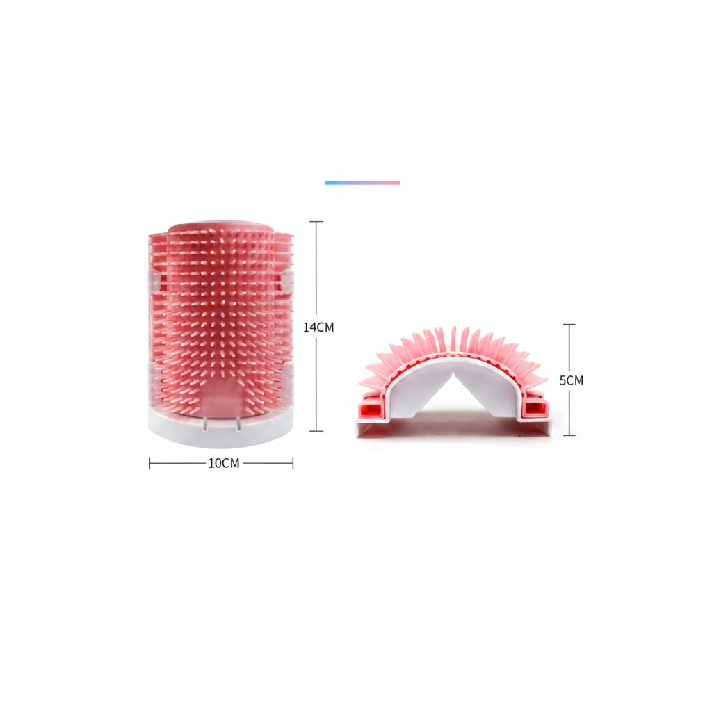 Pink hairbrush with measurements on a white background