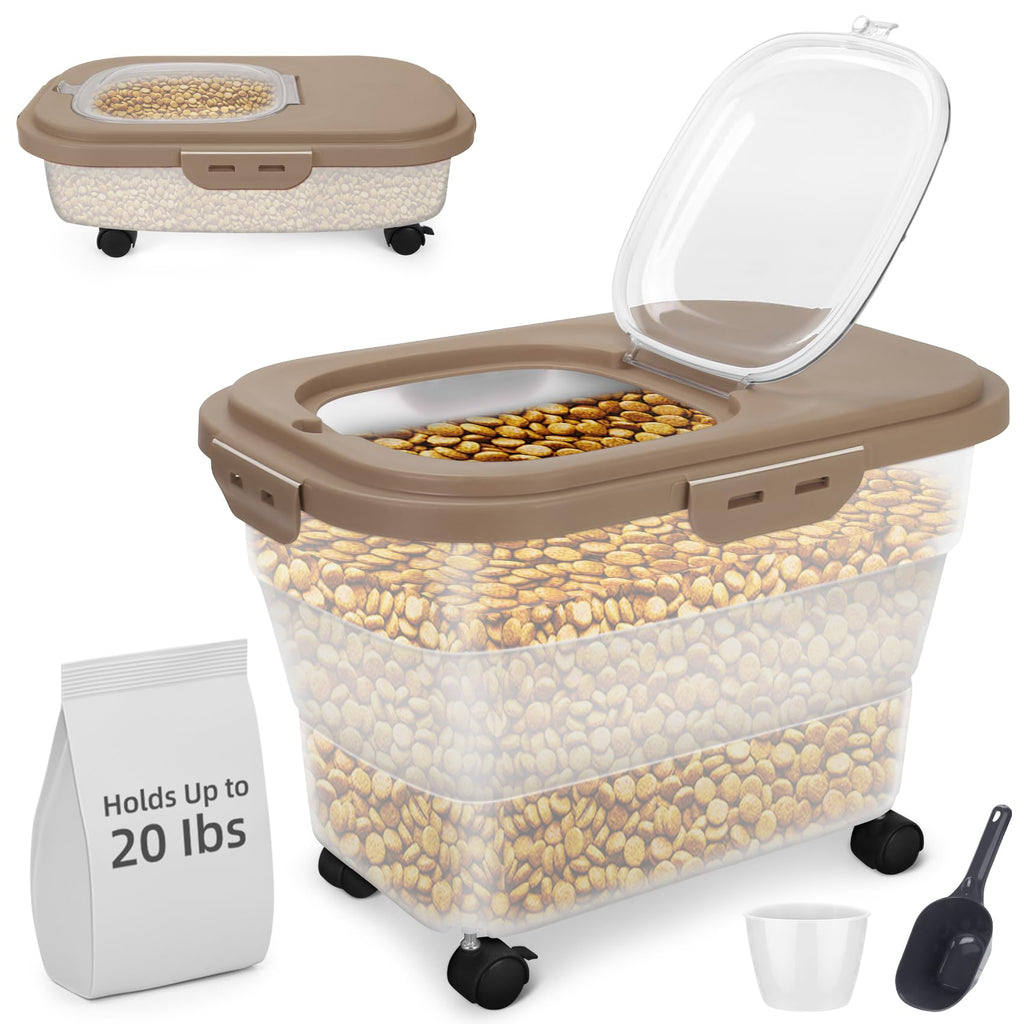 Collapsible Airtight Pet Food Storage Container with Scoop & Measuring Cup (20-25lb)