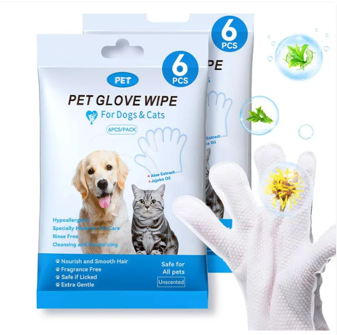 Pet Grooming Wipes & Cleaning Gloves for Dogs & Cats