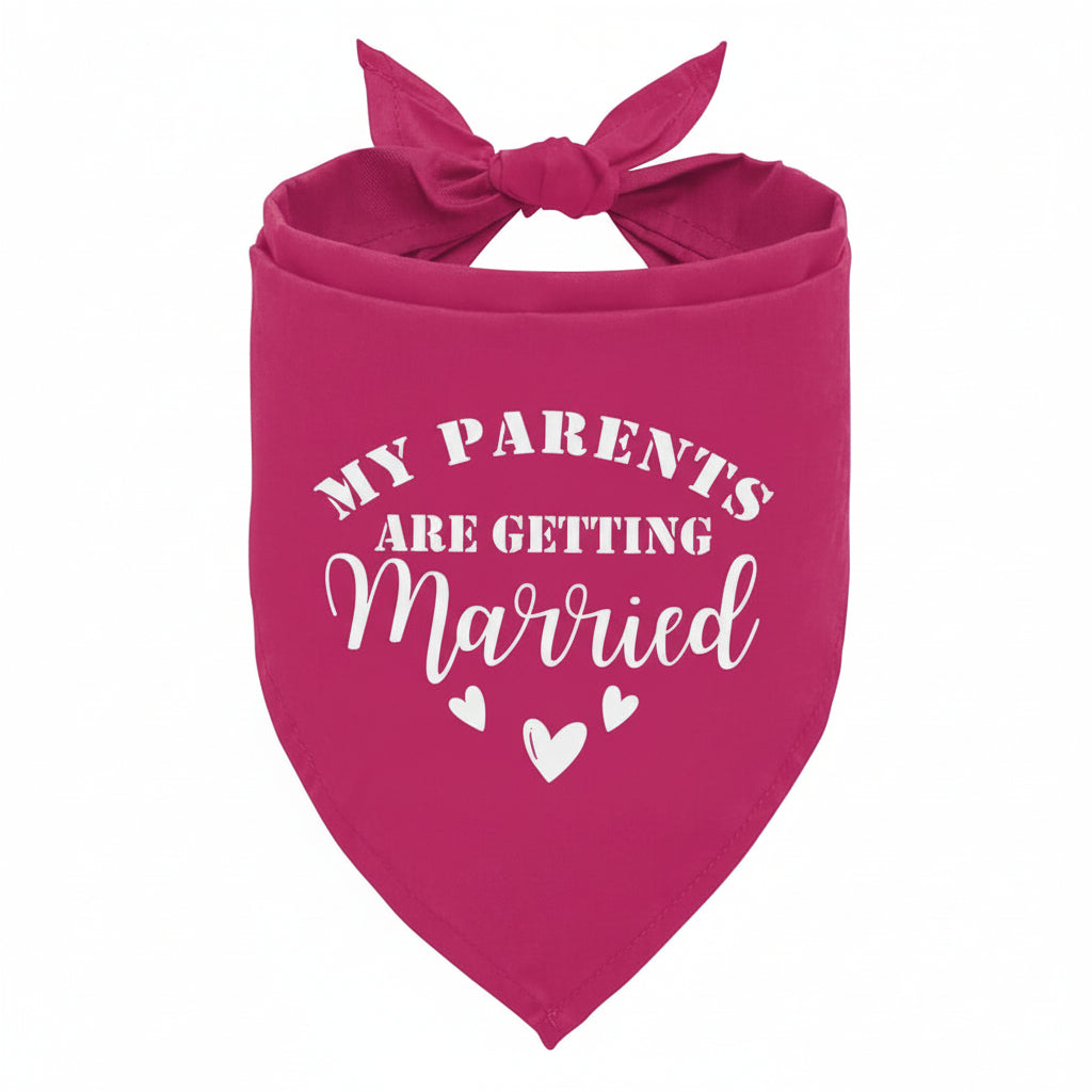 Pink bandana with 'My parents are getting married' text and hearts on a white background