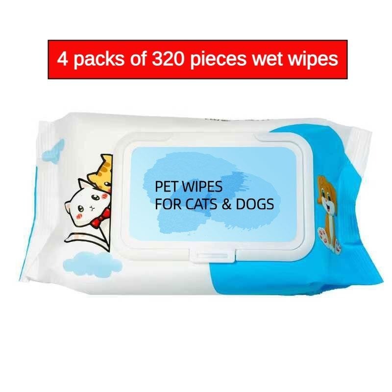 Pack of pet wipes for cats and dogs with cartoon illustrations on a white background.