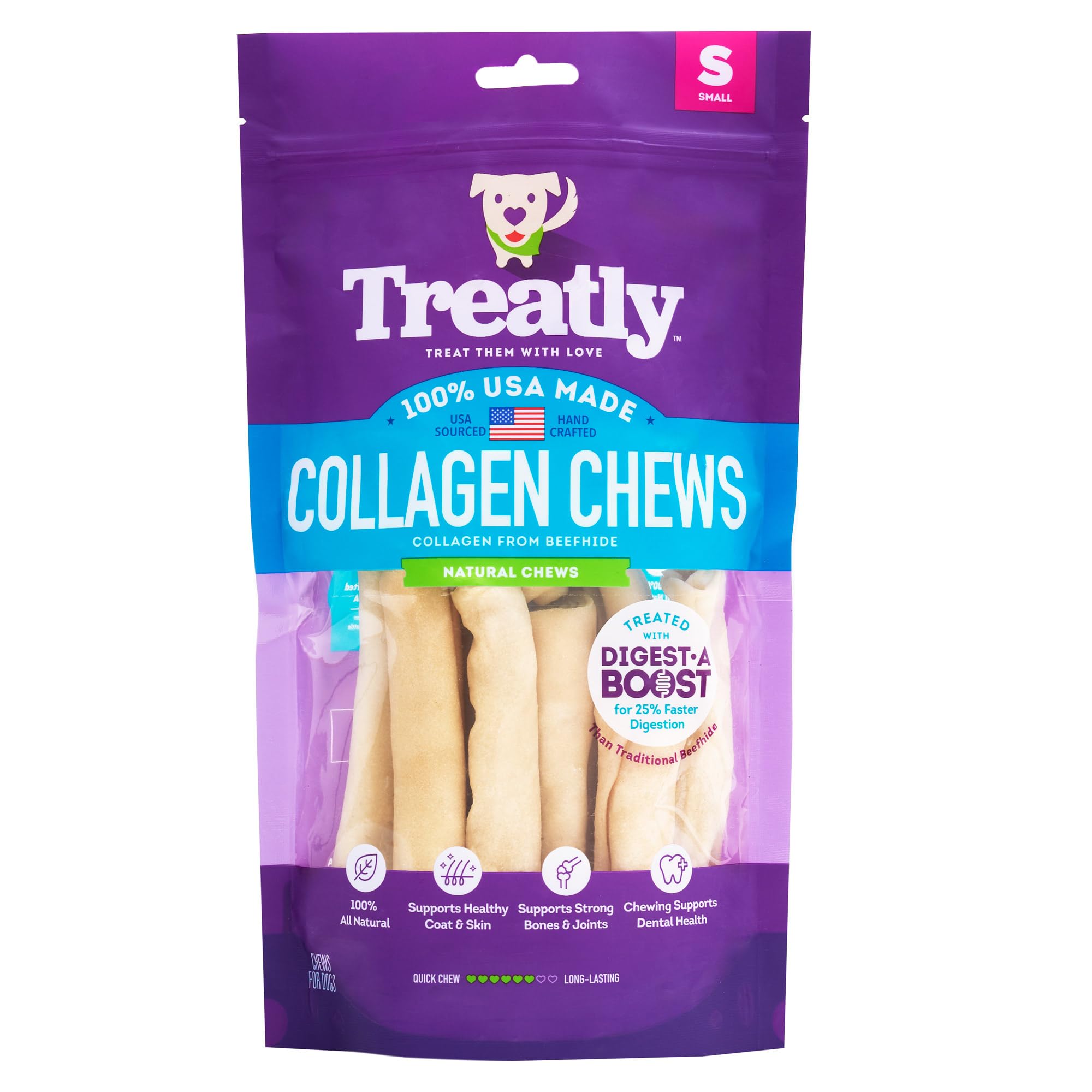 Package of Treatly Collagen Chews for dogs on a white background