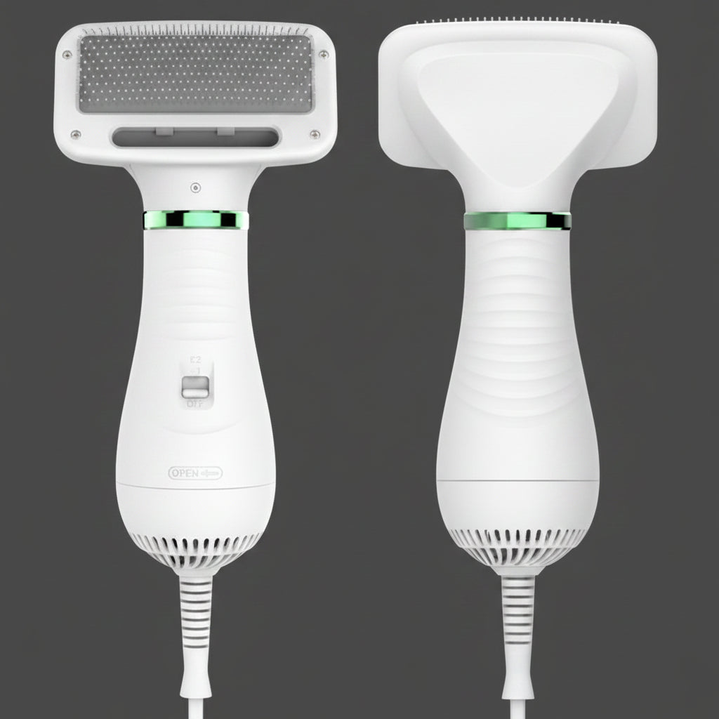 Two white handheld devices with different attachments on a white background