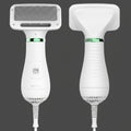 Two white handheld devices with different attachments on a white background