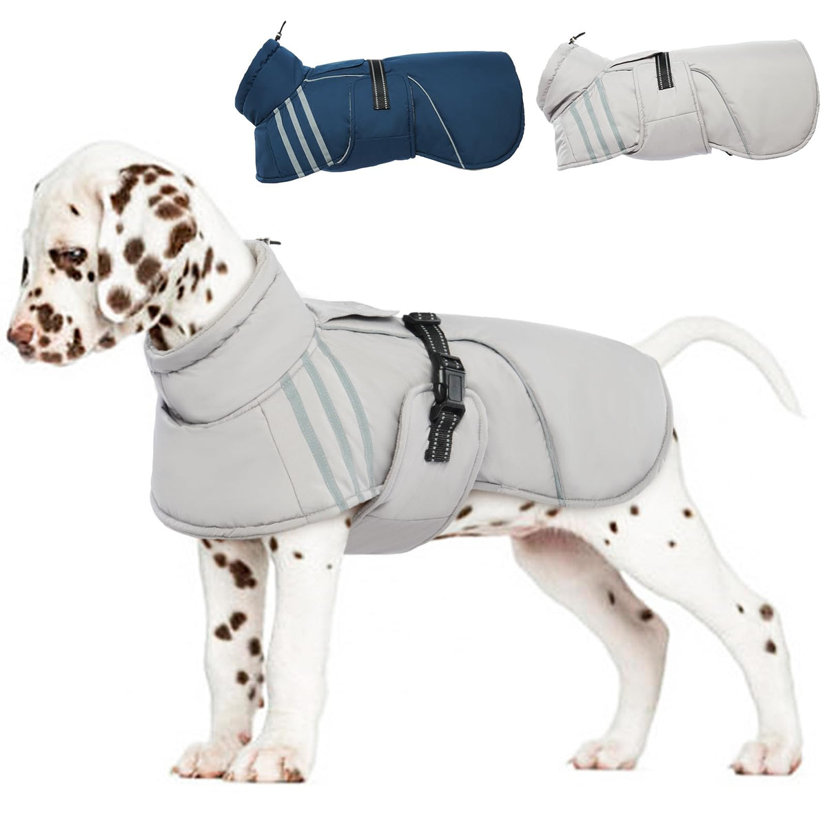 Waterproof Fleece Dog Winter Coat with Furry Turtleneck & Reflective Strip