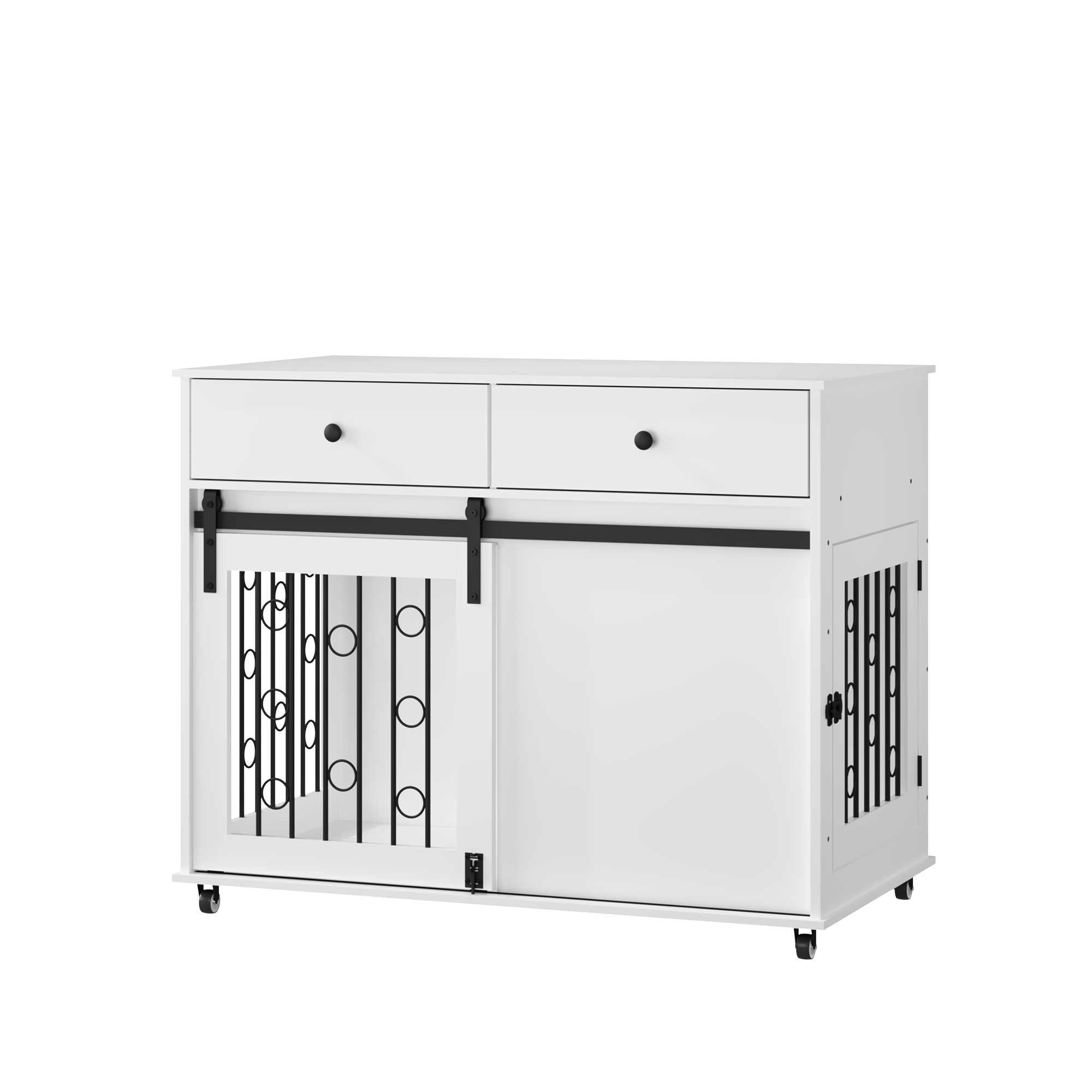 Modern Wooden Dog Crate Furniture with Sliding Barn Door – Indoor Pet Kennel
