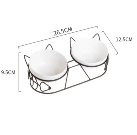 Elevated Ceramic Double Pet Bowl with Cat-Ear Stand