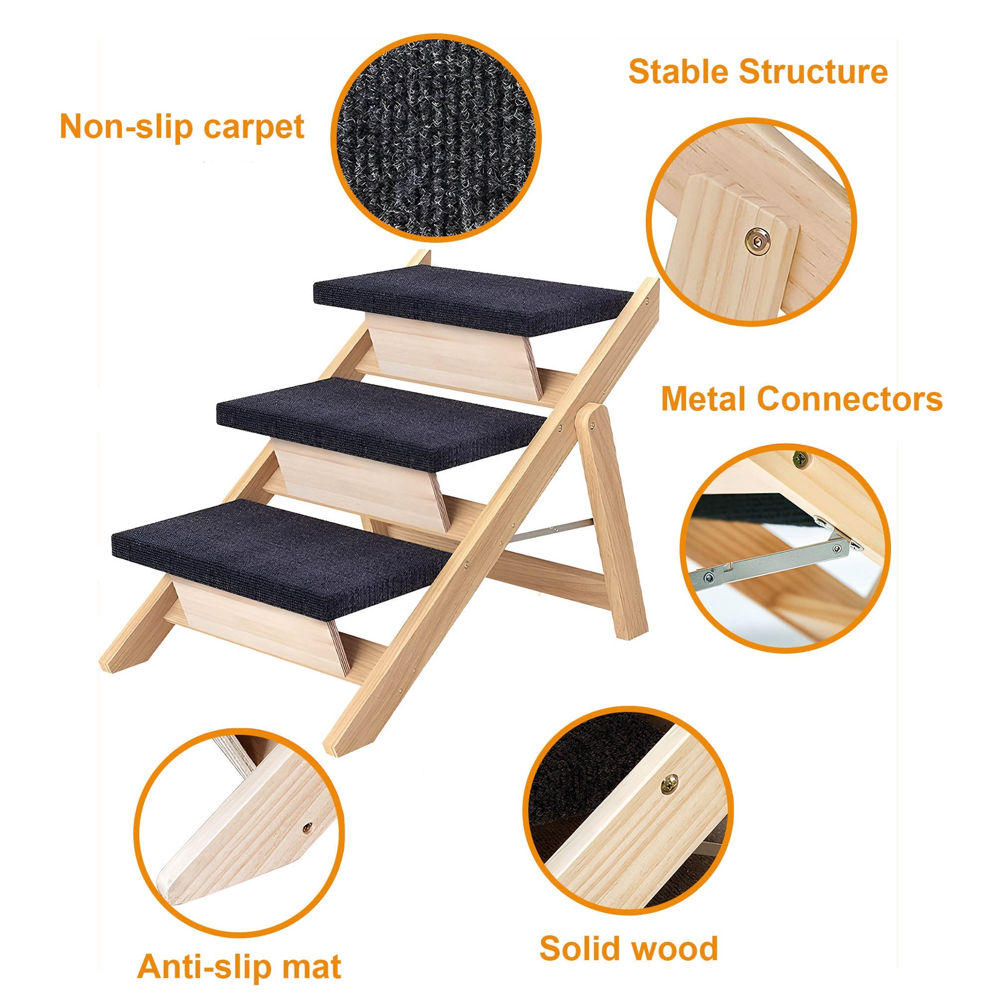Foldable Wooden Pet Stairs & Ramp – 2-in-1 Dog Steps for Beds, Sofas & Cars