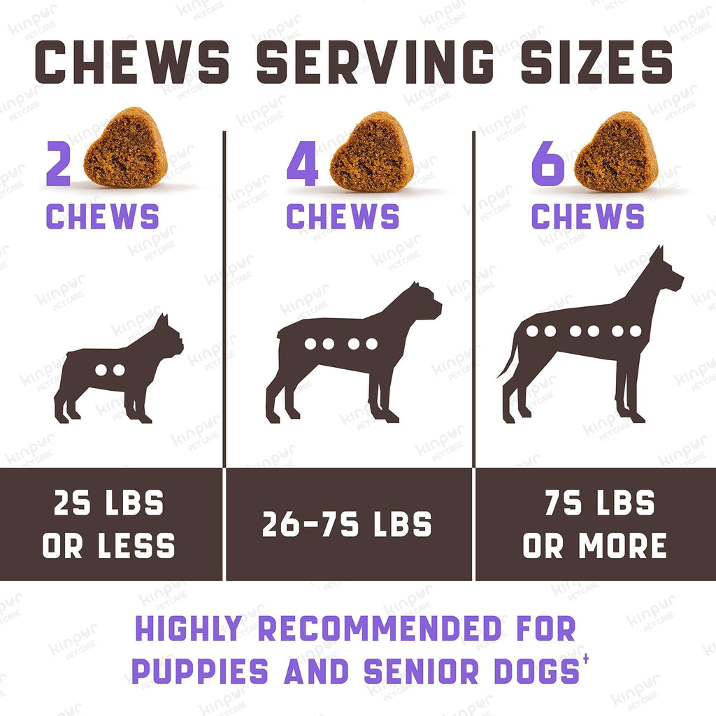 Chart showing recommended number of dog chews based on weight categories.